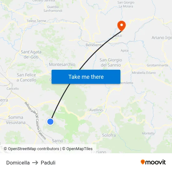 Domicella to Paduli map