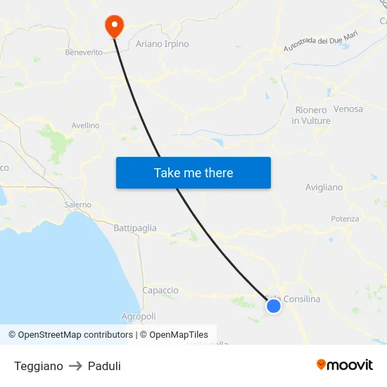 Teggiano to Paduli map