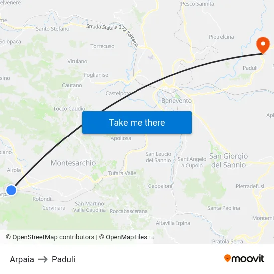 Arpaia to Paduli map