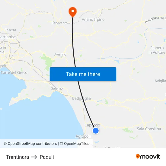 Trentinara to Paduli map