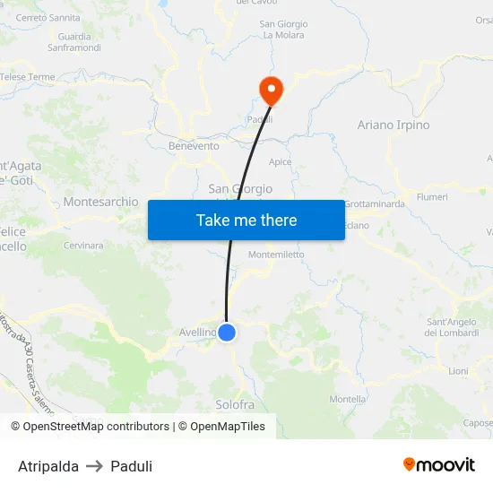 Atripalda to Paduli map