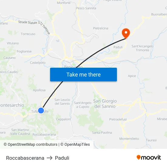 Roccabascerana to Paduli map