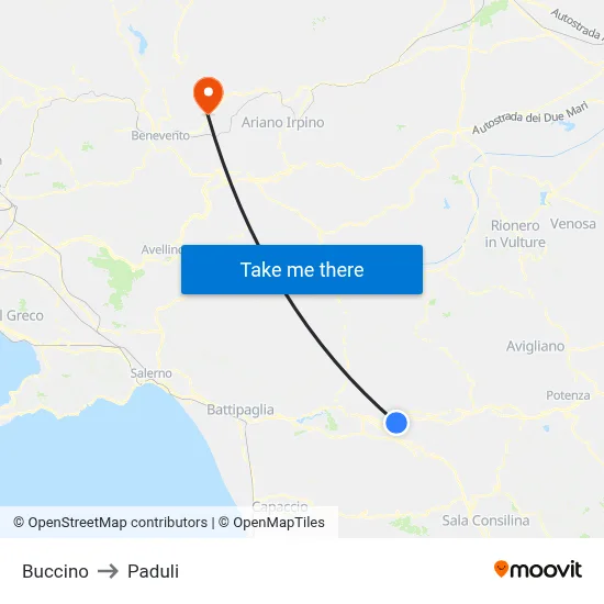 Buccino to Paduli map