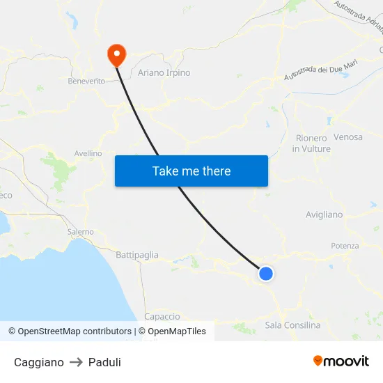 Caggiano to Paduli map