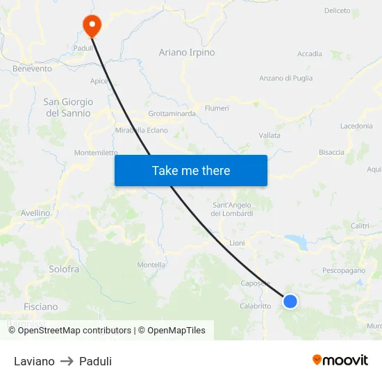 Laviano to Paduli map