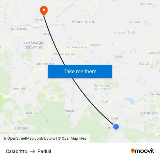 Calabritto to Paduli map