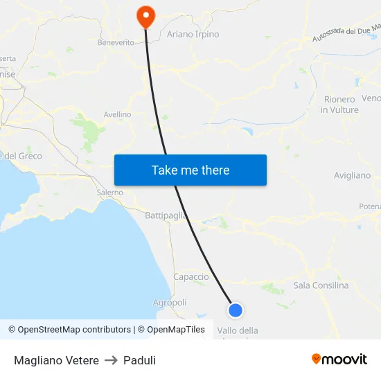 Magliano Vetere to Paduli map