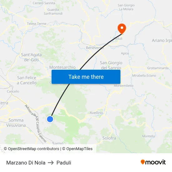 Marzano Di Nola to Paduli map