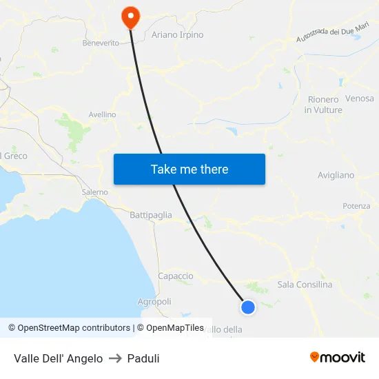 Valle dell'Angelo to Paduli map