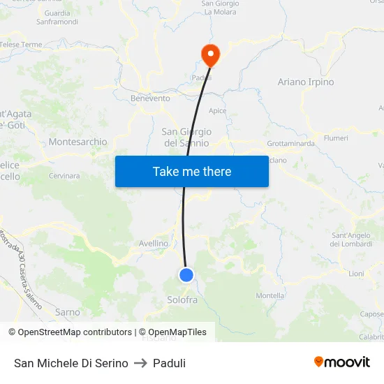 San Michele Di Serino to Paduli map