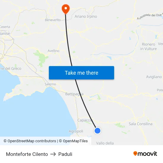 Monteforte Cilento to Paduli map
