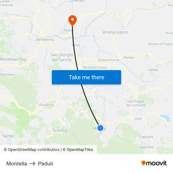 Montella to Paduli map