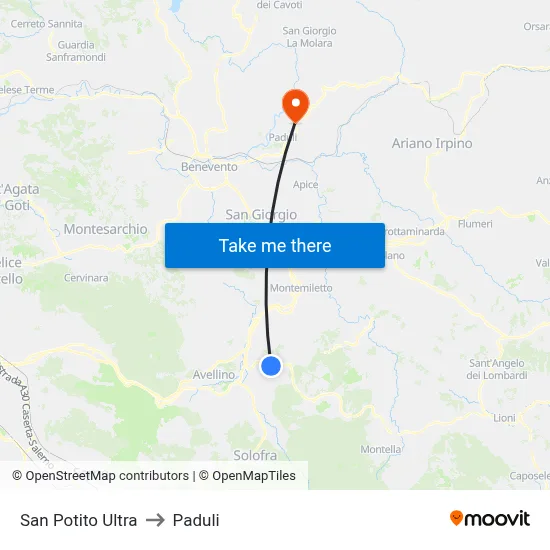 San Potito Ultra to Paduli map