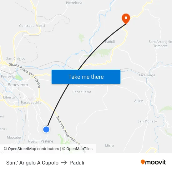 Sant' Angelo A Cupolo to Paduli map