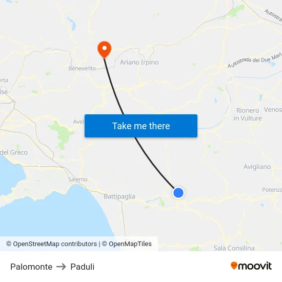 Palomonte to Paduli map
