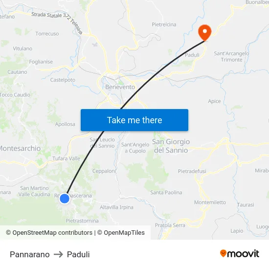 Pannarano to Paduli map
