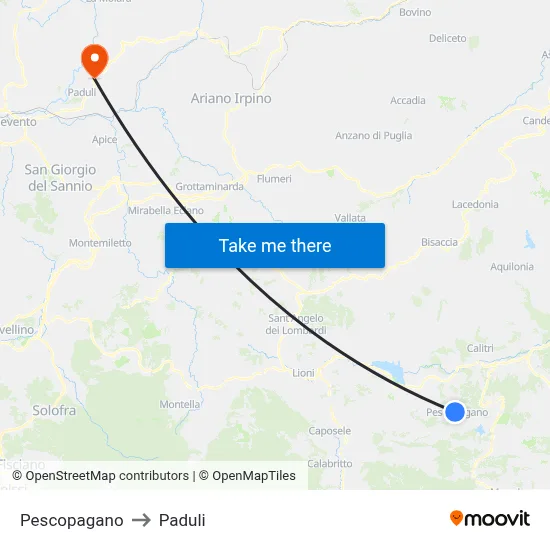 Pescopagano to Paduli map