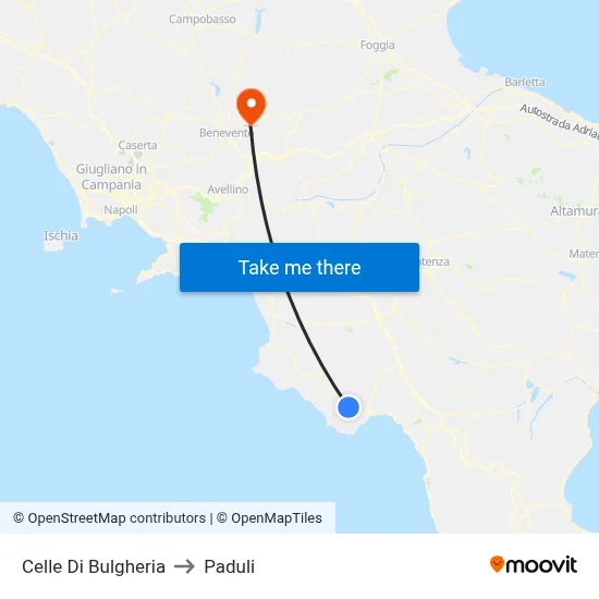 Celle Di Bulgheria to Paduli map