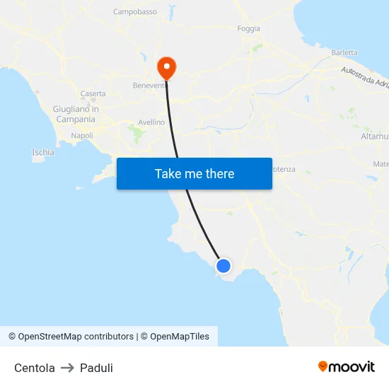 Centola to Paduli map