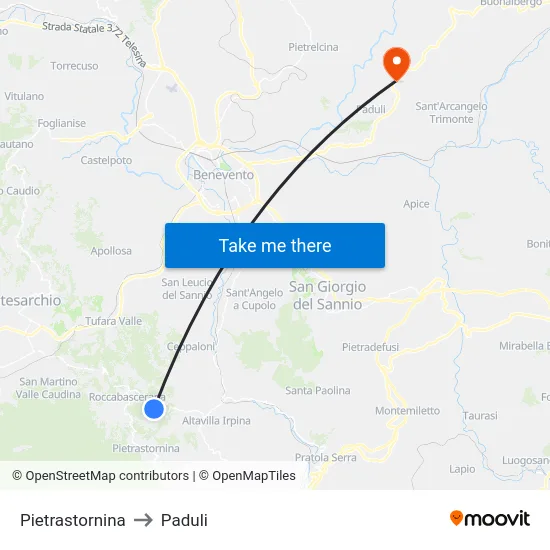 Pietrastornina to Paduli map
