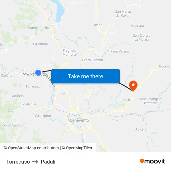 Torrecuso to Paduli map