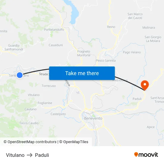 Vitulano to Paduli map