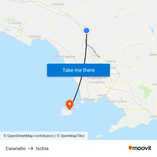 Caianello to Ischia map