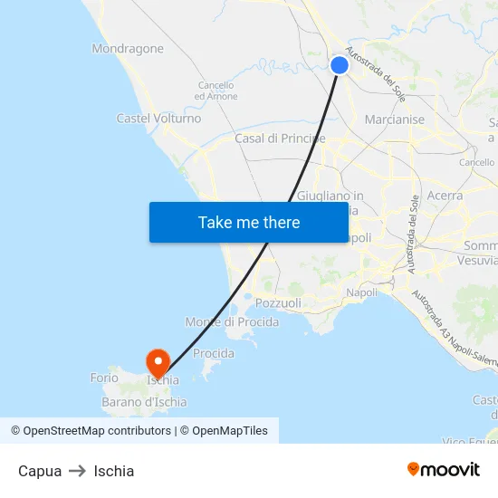 Capua to Ischia map