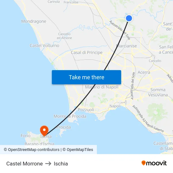 Castel Morrone to Ischia map