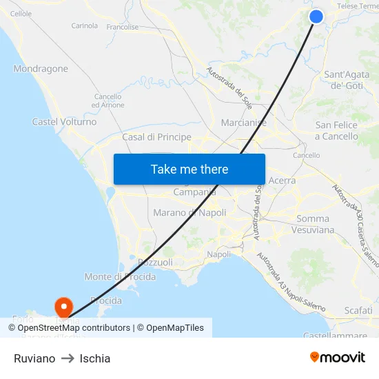 Ruviano to Ischia map