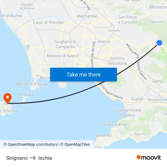 Sirignano to Ischia map