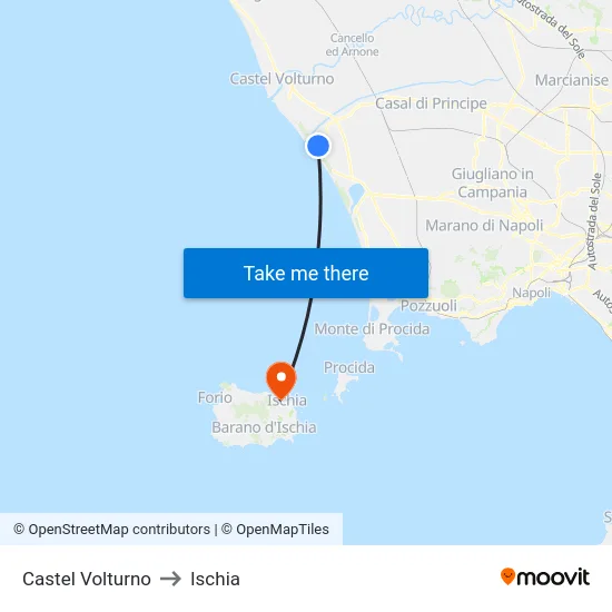 Castel Volturno to Ischia map