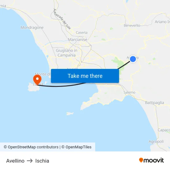 Avellino to Ischia map