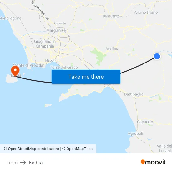 Lioni to Ischia map