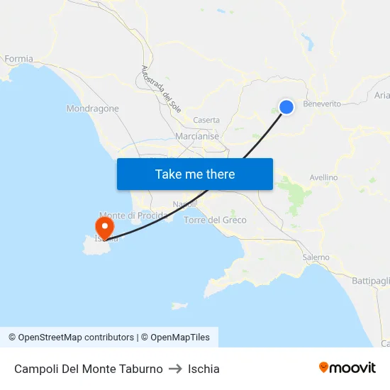 Campoli Del Monte Taburno to Ischia map