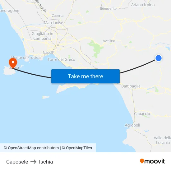 Caposele to Ischia map