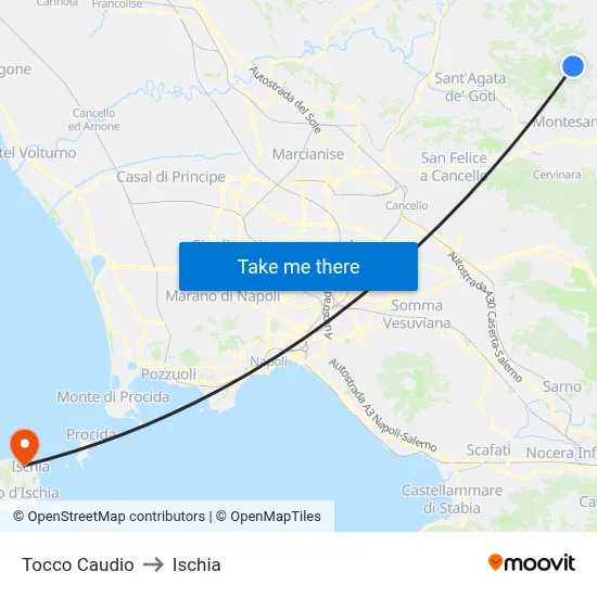 Tocco Caudio to Ischia map