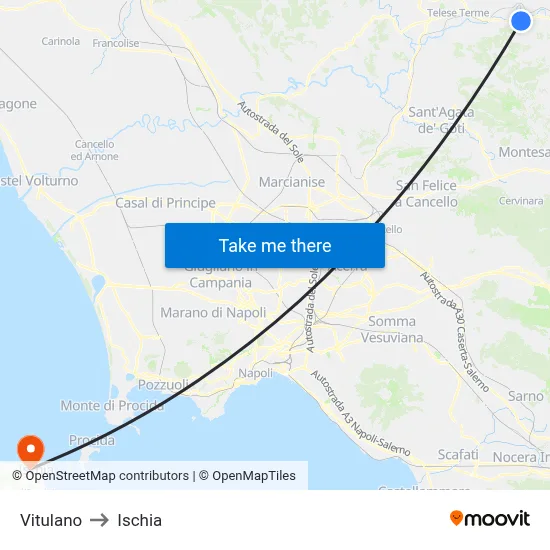 Vitulano to Ischia map