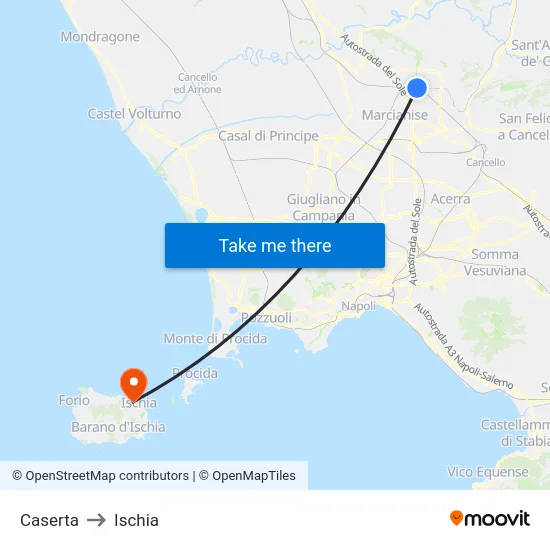 Caserta to Ischia map