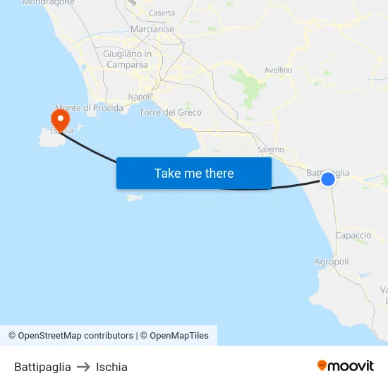 Battipaglia to Ischia map