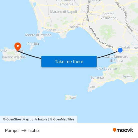 Pompei to Ischia map
