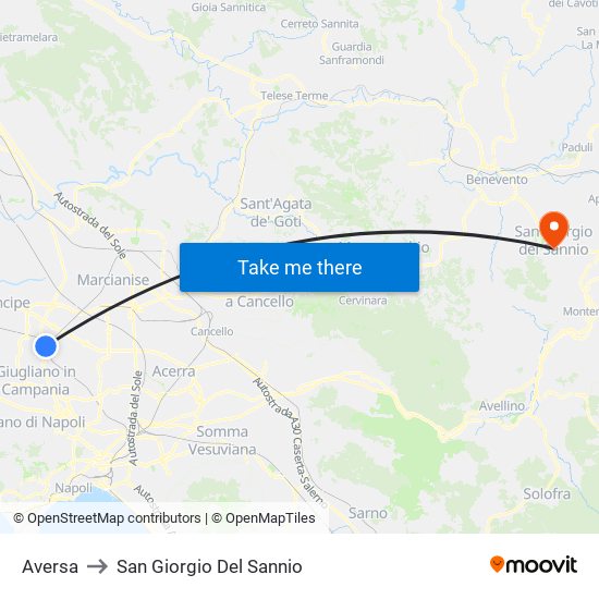 Aversa to San Giorgio Del Sannio map
