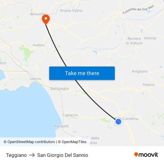 Teggiano to San Giorgio Del Sannio map