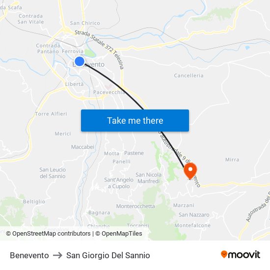 Benevento to San Giorgio Del Sannio map