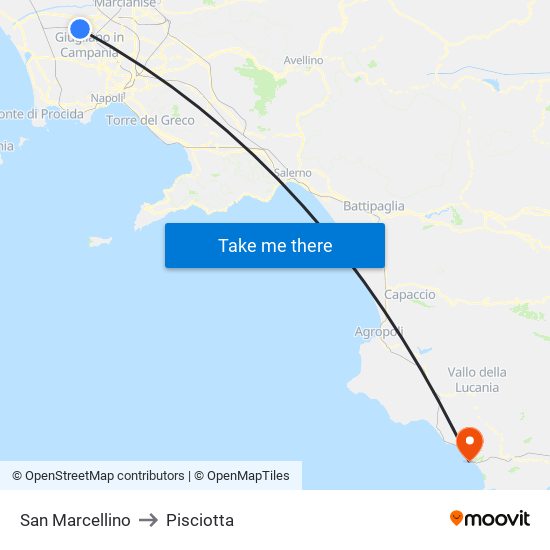 San Marcellino to Pisciotta map