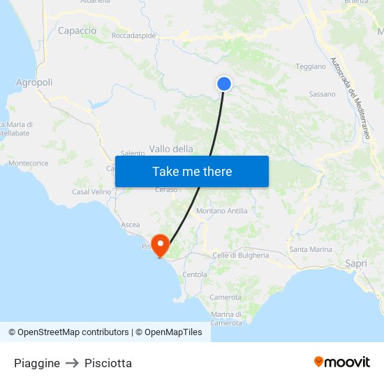 Piaggine to Pisciotta map