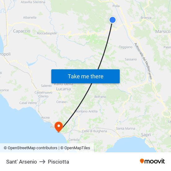 Sant' Arsenio to Pisciotta map