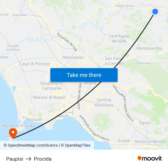 Paupisi to Procida map