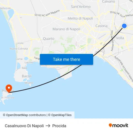 Casalnuovo di Napoli to Procida map