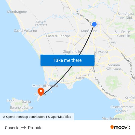 Caserta to Procida map